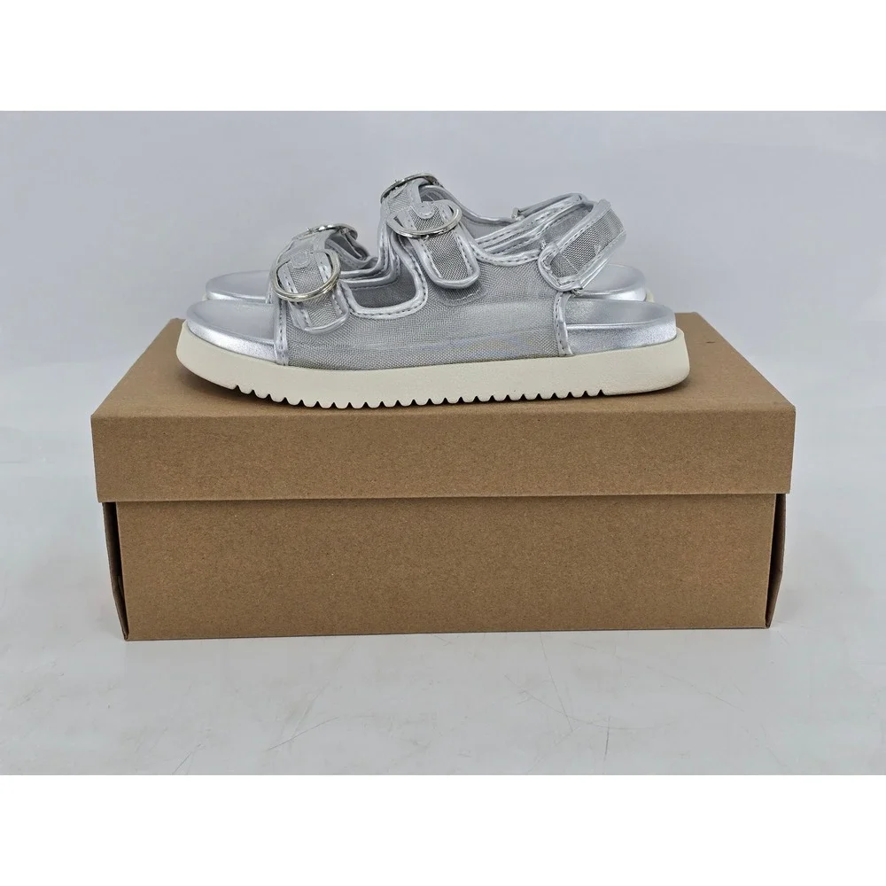 Steve Madden JKIT Sandals Kids 1 Silver Mesh Buckle Platform - New